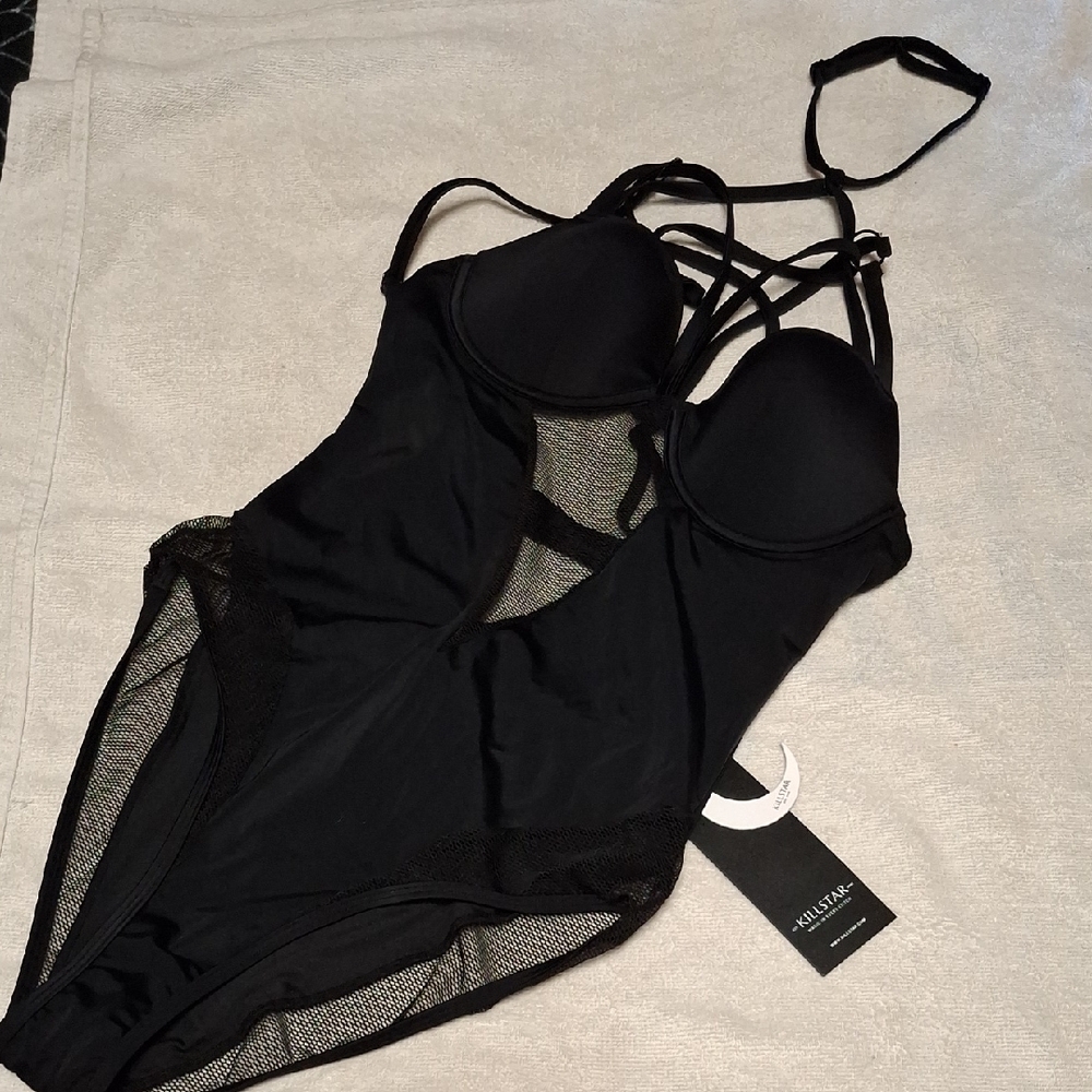 KILLSTAR Black Strappy One-Piece Swimsuit Sz MEDIUM Underwire